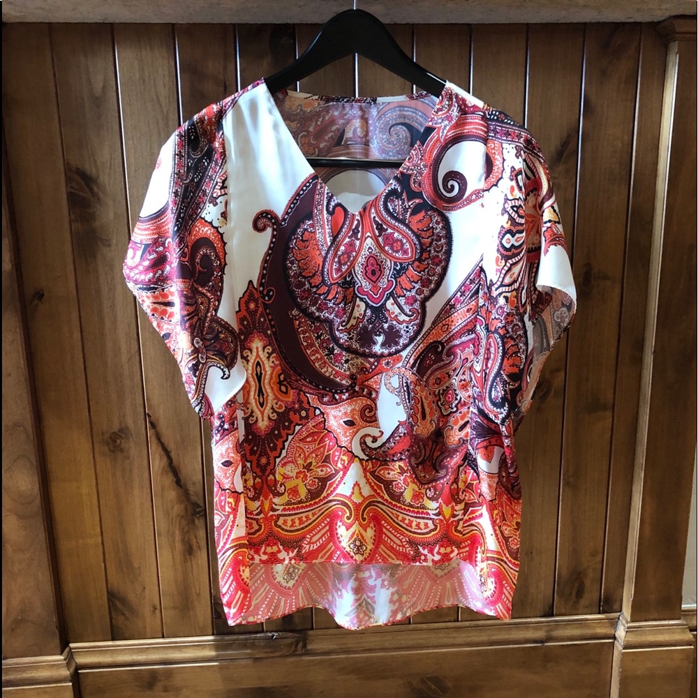 Chico’s Orange, Red, Brown & White Paisley Blouse